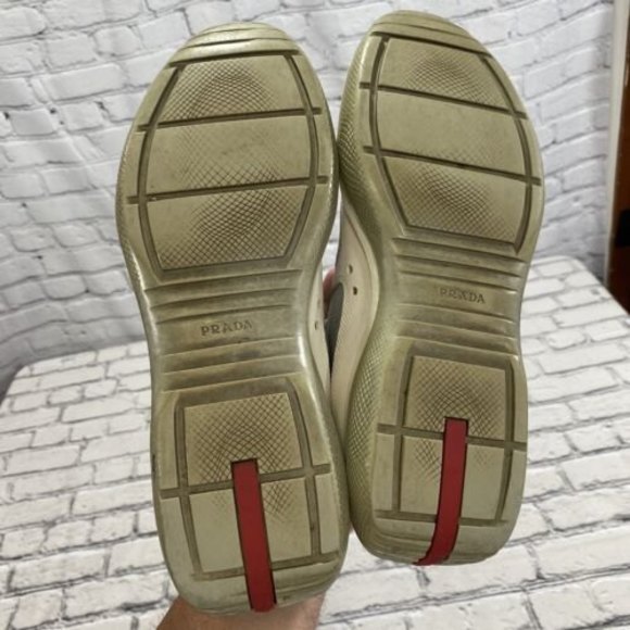 PRADA AMERICAS CUP SNEAKERS SHOES PS0906 WHITE LEATHER/ SILVER - SIZE 9 - Picture 8 of 12